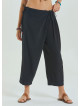 Adjustable Waist Black Women's Summer Trousers with Rope Detail 4583